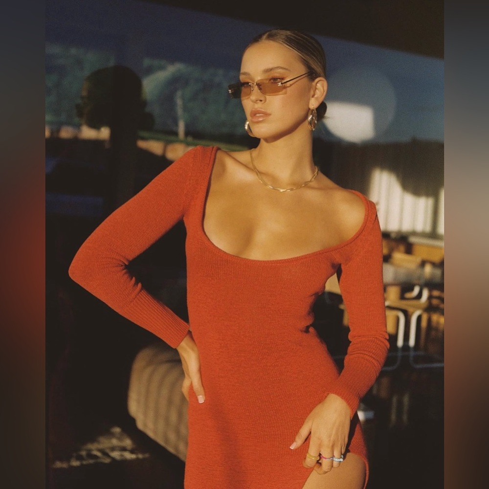 Asta Resort High Slit Knit Dress in Sienna
